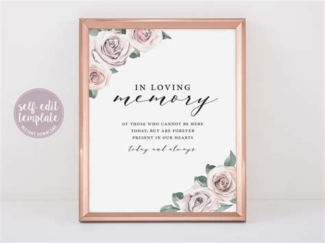 In Loving Memory Sign Template Printable In Loving Memory Etsy