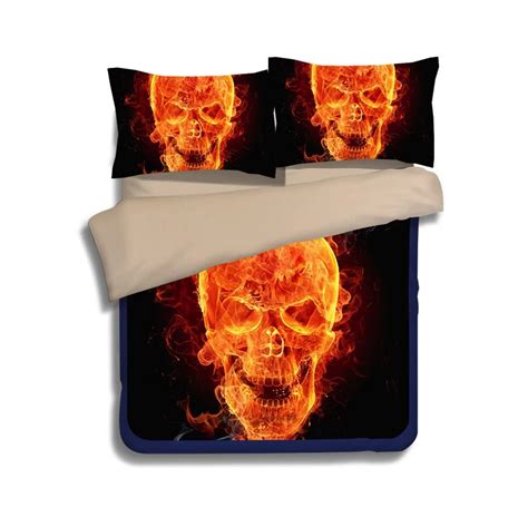 3D Human Skeleton Skull Head Bedding Set Devil Fire Cranium Comforter