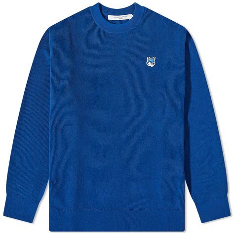 Maison Kitsuné Men s Fox Head Patch Relaxed Knit in Deep Blue Maison