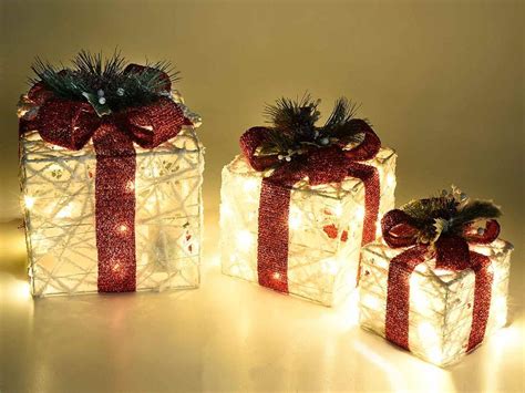 Pacchi Regalo Natalizi In Rattan Con Fiocco E Luci Decorazione Per