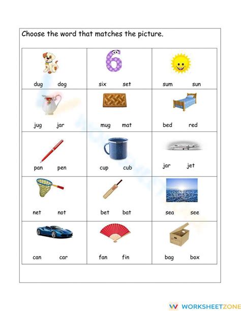 Matching Correct Cvc Words To Pictures Worksheet