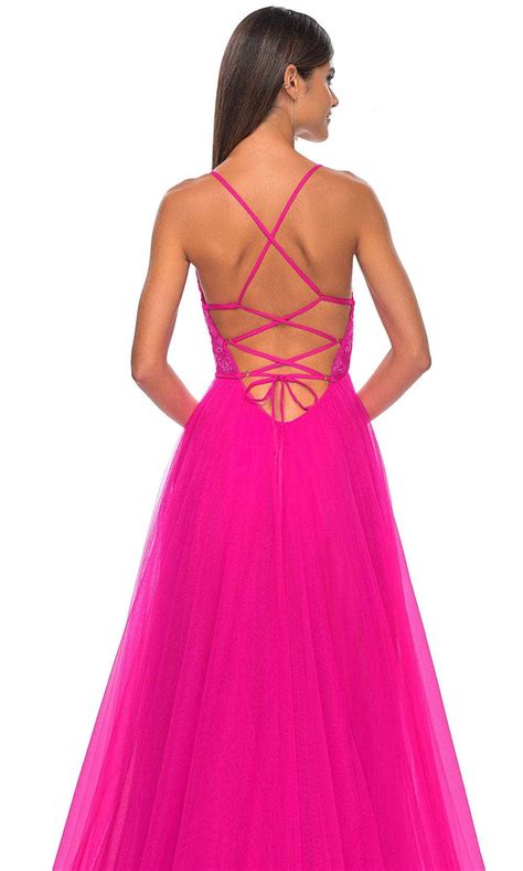 La Femme 32059 Plunging Applique Prom Dress Couture Candy