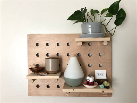 Modern Wood Pegboard Shelf Small Rectangle 18 X Etsy In 2022