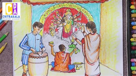 Durga Puja Drawing I Drawing Of Durga Puja Festival 2019 Youtube