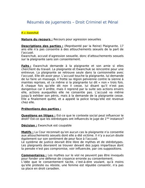 Résumés de jugements Résumés de jugements Droit Criminel et Pénal R