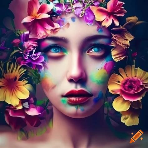 Artwork Of A Woman With Vibrant Flower Adornment