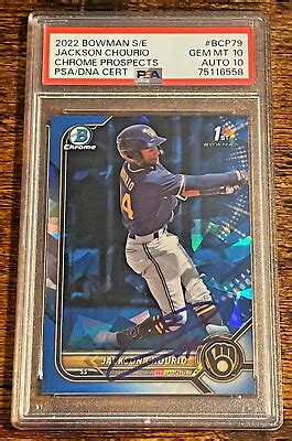 JACKSON CHOURIO Signed Auto Autographed 2022 1st Bowman Sapphire PSA 10