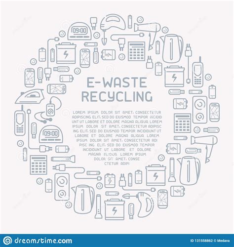 E Waste Ready Concept With Old Appliances And Inscription Stock Vector