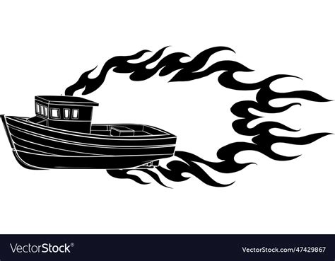 Black silhouette of fish boat drawing in line Vector Image