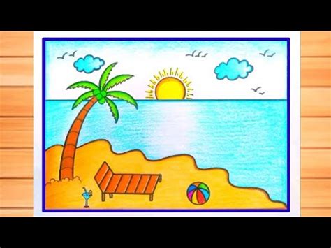 How To Draw Sea Beach Scenery Easy Step By Step Summer Season Drawing