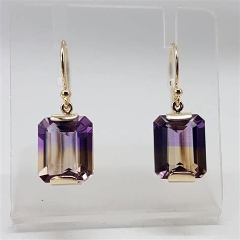 9ct Yellow Gold Rectangular Ametrine Drop Earrings