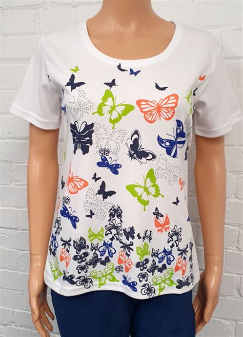 Claudia C Round Neck Butterfly Print T Shirt Suzanne Charles