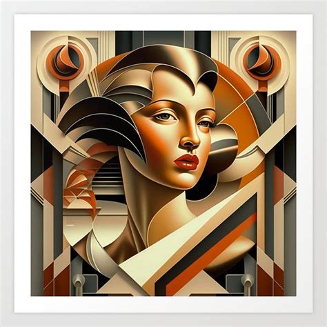 Art Deco Female Portrait Industrial Futurism Art Print Illustration Art Déco Peinture