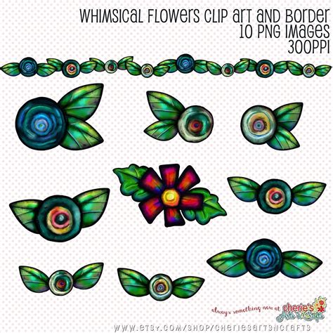 Whimsical Flowers Clip Art Floral Graphics Digital