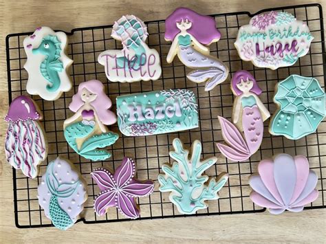 Mermaid Royal Icing Cookies Under The Sea Cookies Birthday Cookie