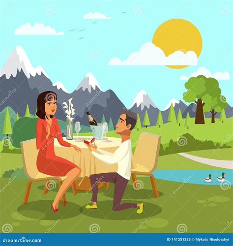 Romantic Marriage Proposal Cartoon Illustration Stock Vector