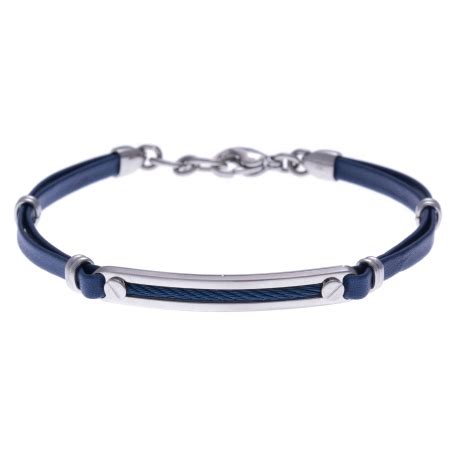 Bracelet Acier Cuir Bleu Italien C Ble Bleu Cm Les Perles