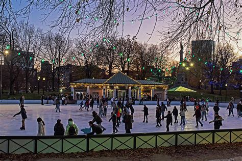 Ice Skating on the Boston Common Frog Pond at Sunset Hancock Tower ...