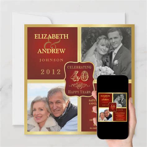 Vintage 40th Anniversary Fancy 2 Photo Invites Zazzle