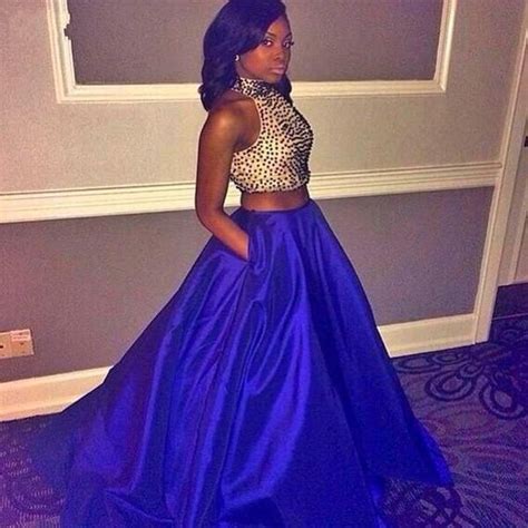 Royal Blue Prom Dress Long Prom Dress A Line Prom Dress Two Pieces Prom