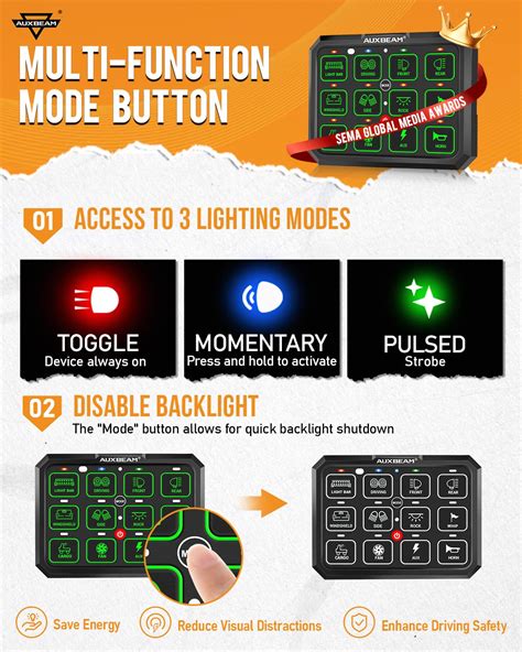 Snapklik Auxbeam RGB 12 Gang Bluetooth Switch Panel AC 1200 W