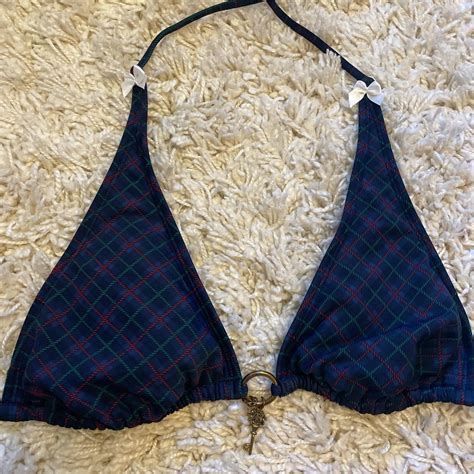 Plaid Bow Detailed Padded Bikini Top Super Cute Depop
