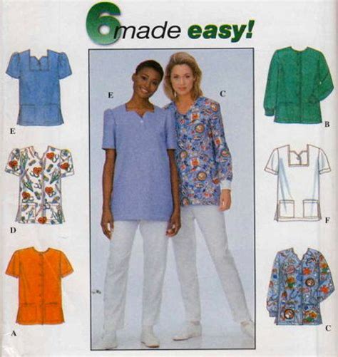 Plus Size Scrubs Sewing Pattern Six Easy Medical Scrub Tops Scrubs