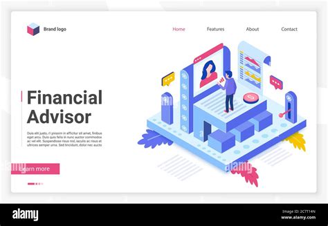 Financial Advisor Vector Isometric Landing Page Template Business