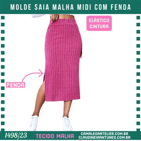 Molde Saia Malha Midi Fenda Camaleoa Atelier De Costura