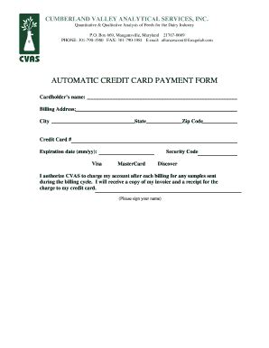 Fillable Online AUTOMATIC CREDIT CARD PAYMENT FORM Foragelab Fax