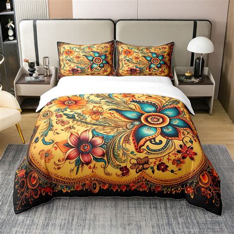 Yst 100 Cotton Hippie Flower Duvet Cover King Sizebohemian Floral