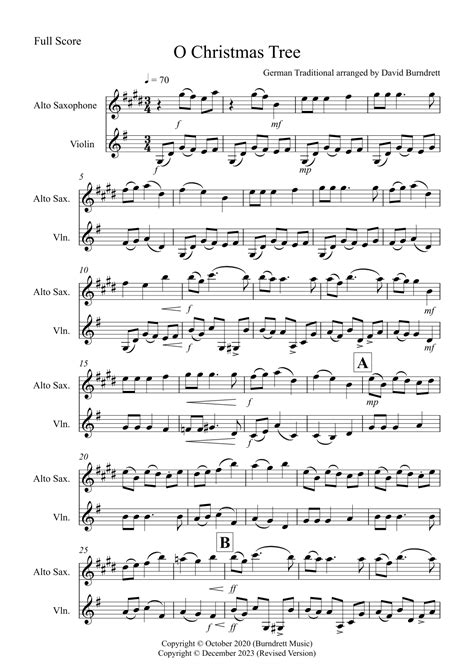 O Christmas Tree For Alto Saxophone And Violin Duet Arr David