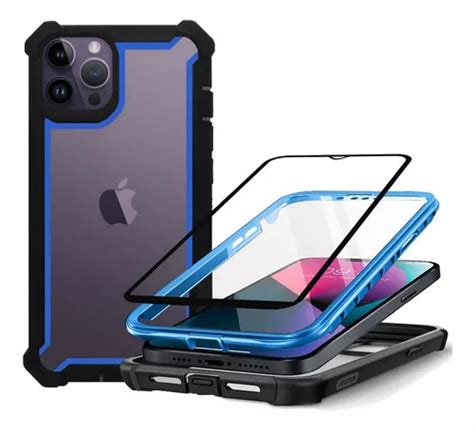 Funda De Uso Rudo Tough 360 Mica 9d Para IPhone 14 Pro Max Color Azul