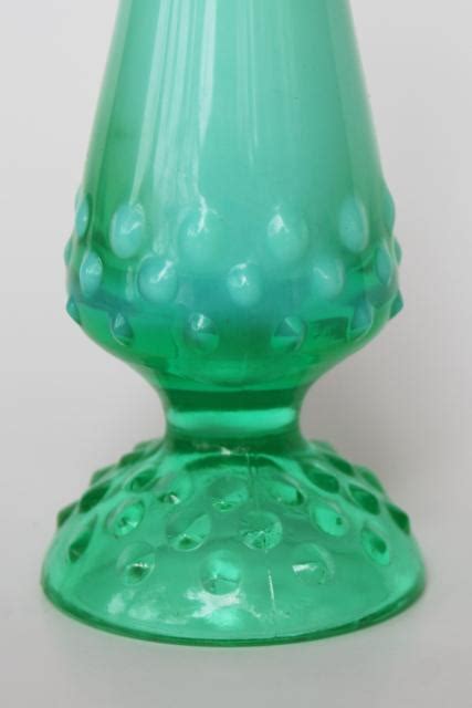 Vintage Fenton Green Opalescent Glass Hobnail Pattern Bud Vase