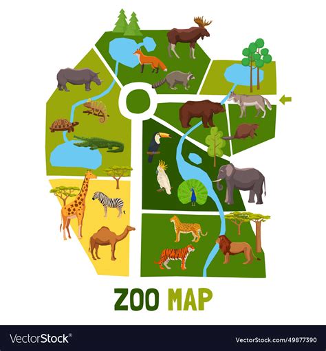 Cartoon zoo map with animals Royalty Free Vector Image