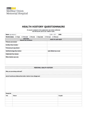 Fillable Online Health History Questionnaire Medstar Health Fax Email