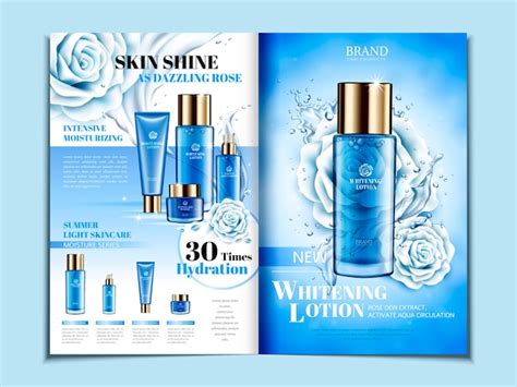 Premium Vector Blue Cosmetic Themed Bi Fold Brochure With Roses Can