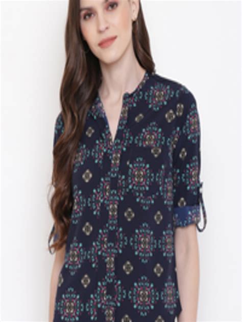 Buy Mayra Print Mandarin Collar Roll Up Sleeves Shirt Style Top Tops For Women 21884002 Myntra