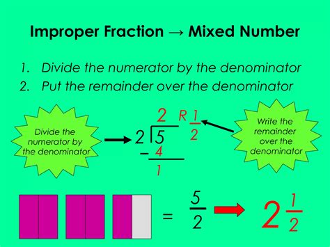 converting fractions improper  mixed numbers