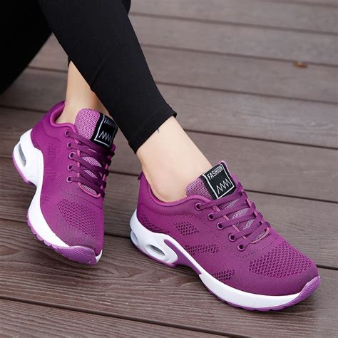 Walking Air Cushion Platform Sneakers Women Shoes 2021 Lace Up Mesh