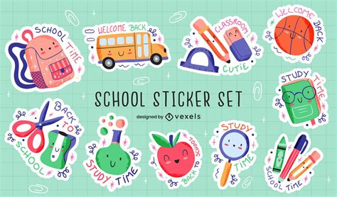 School Supplies Cute Education Sticker Set Vector Download