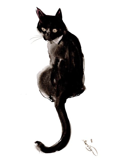 Black Cat Watercolor Painting | Etsy