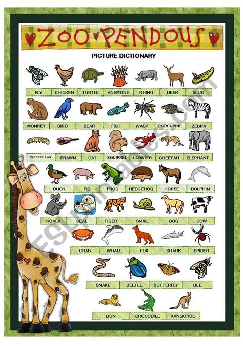 1st Part Of The Set Picture Dictionary 45 Animals Fully Editable I