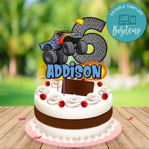 Monster Truck Birthday Cake Topper Template Printable DIY Bobotemp