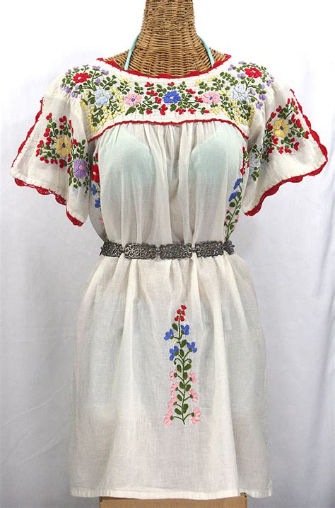 La Primavera Embroidered Mexican Dress Off White