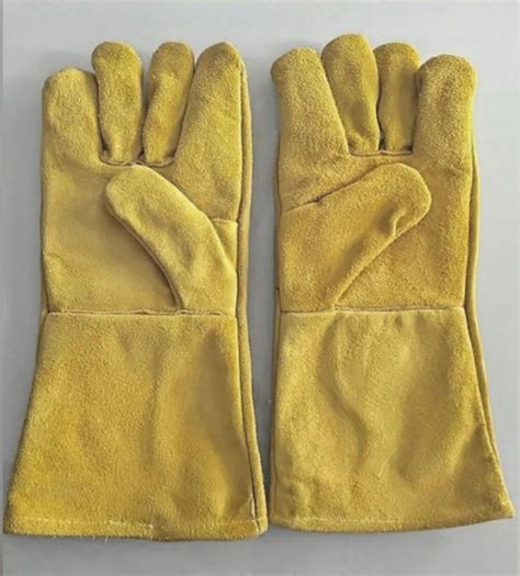 Mustard Split Leather Hand Gloves Inch Finger Type Full Fingered