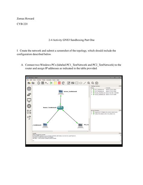 CYB 220 2 4 Activity GNS3 Sandboxing Part One Zemas Howard Zemas