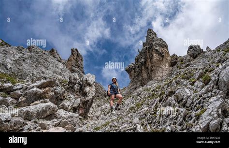 Mountaineer On The Steep Ascent To Waxenstein Wetterstein Mountains