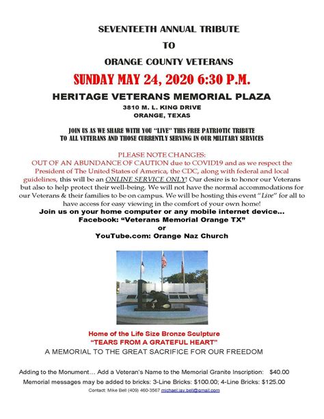 Seventeenth Annual Tribute to Orange County Veterans Scheduled for May