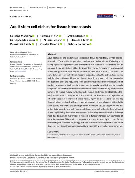 Pdf Adult Stem Cell Niches For Tissue Homeostasis